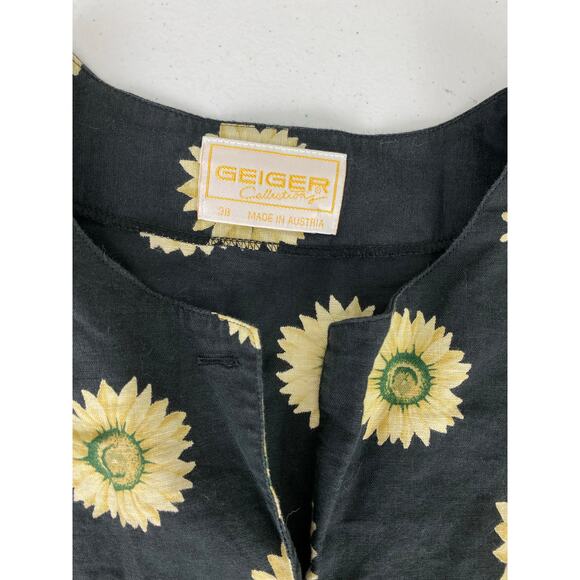 Women Geiger Austria sunflower graphic linen blend button up blouse top 38 - Picture 4 of 5